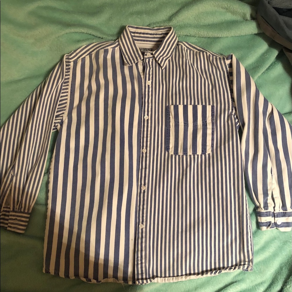 blue striped long sleeve button up